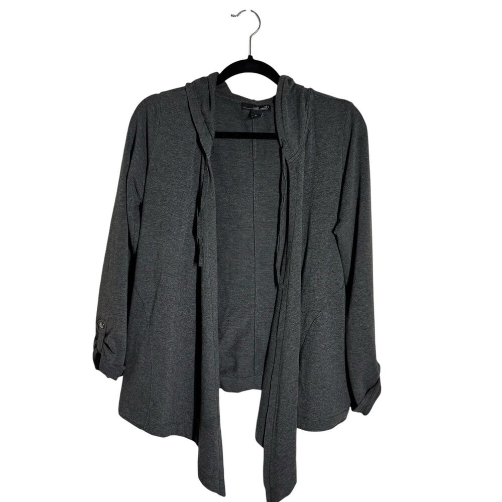 Willi Smith Gray Open Front Hooded Waterfall Roll-tab Cardigan M Cozy Layers